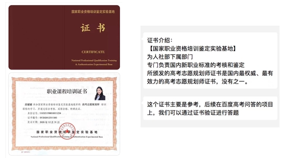 一家主打“高报师”培训的机构给出的证书示例。受访者供图