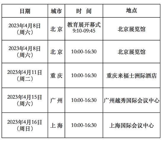 2023（第二十八届）中国国际教育巡回展行程安排